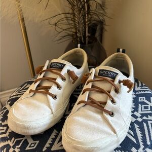 Sperry White Canvas Sneakers with Brown Laces size 7.5